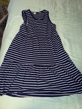 J. Crew Navy and White Sleeveless Striped Midi Dress